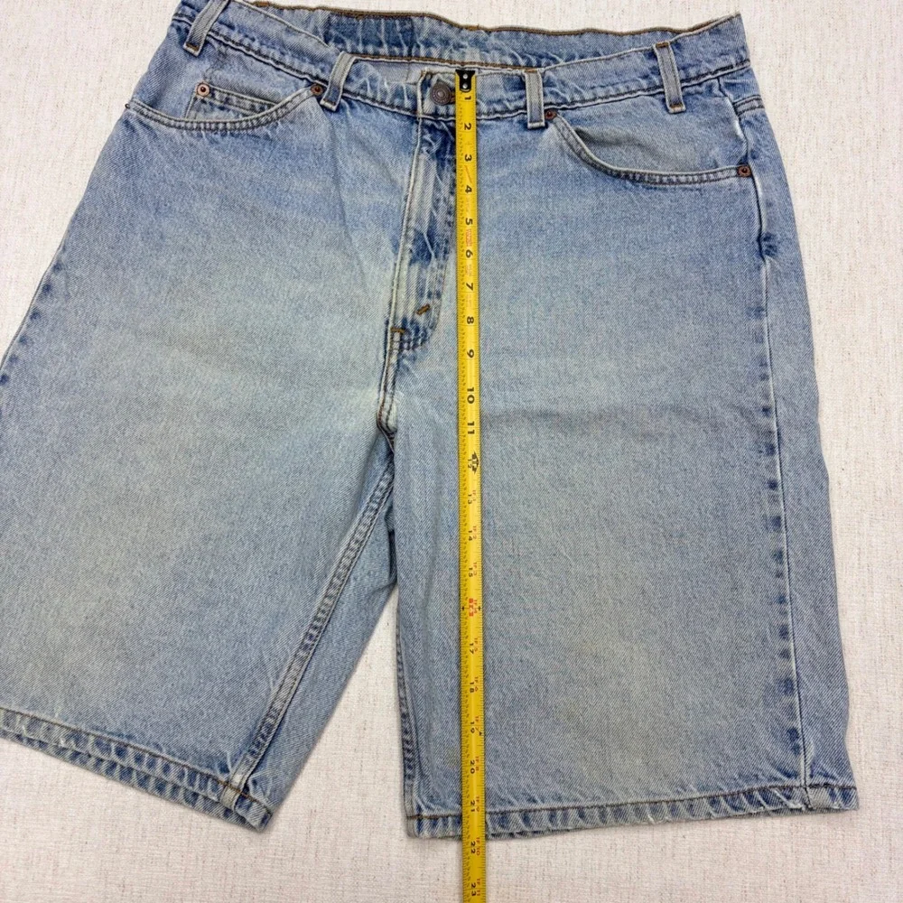 Vintage 90s Levis 550 Relaxed Fit Shorts Light Wash Orange Tab Men 38 Distresse